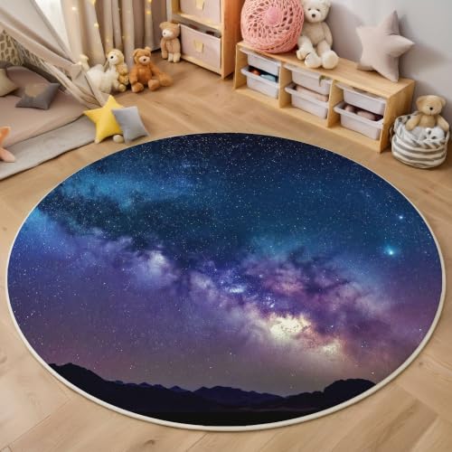 Tapis rond paysages naturels bleu-violet pour créer un coin nuit étoilé dans la nurserie - 3