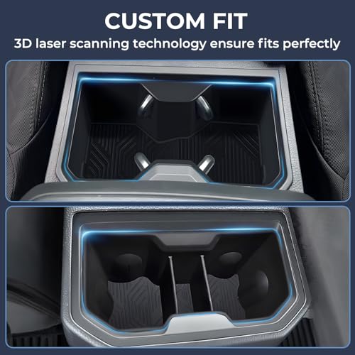 Image of Center Console Cup Holder Inserts for Toyota Tacoma 2026 2025 2024, Interior Accessories Silicone Front & Rear Car Cup Holder for 2024-2026 Tacoma, Black