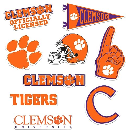 Image of Clemson University Premium Vinyl Sticker Pack - 8 Waterproof Tigers Decals for Laptop, Water Bottle, Tablet, Car, Skateboard & More - Officially Licensed Variety Set