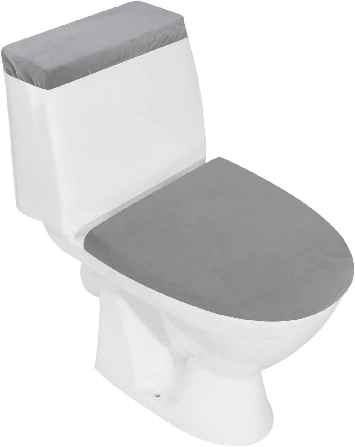 Stretch Velvet Toilet Lid Cover and Toilet Tank Lid Cover, Bathroom Super Soft Toilet Lid Cover Set Luxury Velvet Plush, with Elastic Bottom, Machine Wash, Grey Gray