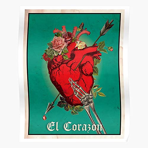 kineticards Chicano Art Mexican Loteria El Heart Kahlo Frida Corazon | Home Decor Wall Art Print Poster