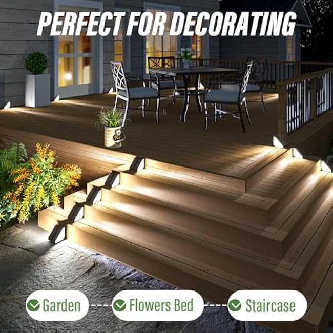 JSOT Solar Lights for Step 10 Pack, Stair Lights Outdoor Yard Decor, IP65 Waterproof Deck Lighting for Outside, Solar Powered Garden Light for Fence, Backyard, Front Porch Step, Balcony, Wall, Patio