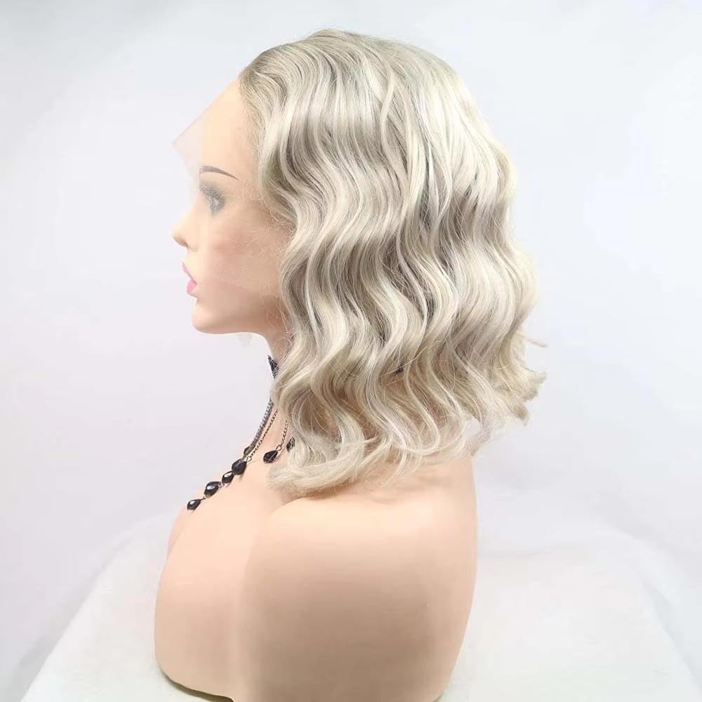 Haarpflege Blonde Lace Front Perücke Mit Lockigem Bob Und Braunem Ansatz Hitzebeständige Aschblonde Faser