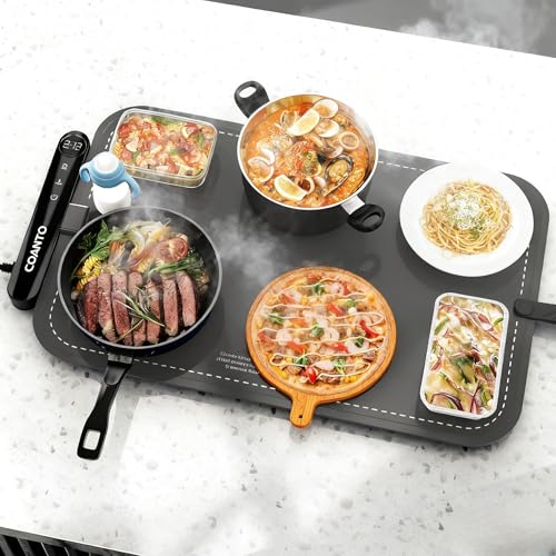 Image of Warming Mat for Food, Waterproof Warming Tray for Buffets Party, Food Warmer with 7 Temperature Settings, Roll-Up Storage, 23.6 inchx14.6 inch, Grey