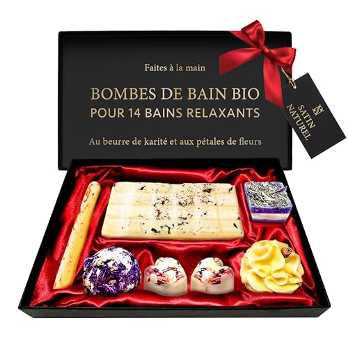 Coffret Cadeau Femme - 14 Bains Relaxants, 7x Bombe de Bain Bio aux Huile Essentielle - Idee Cadeau Femme - Cadeau...