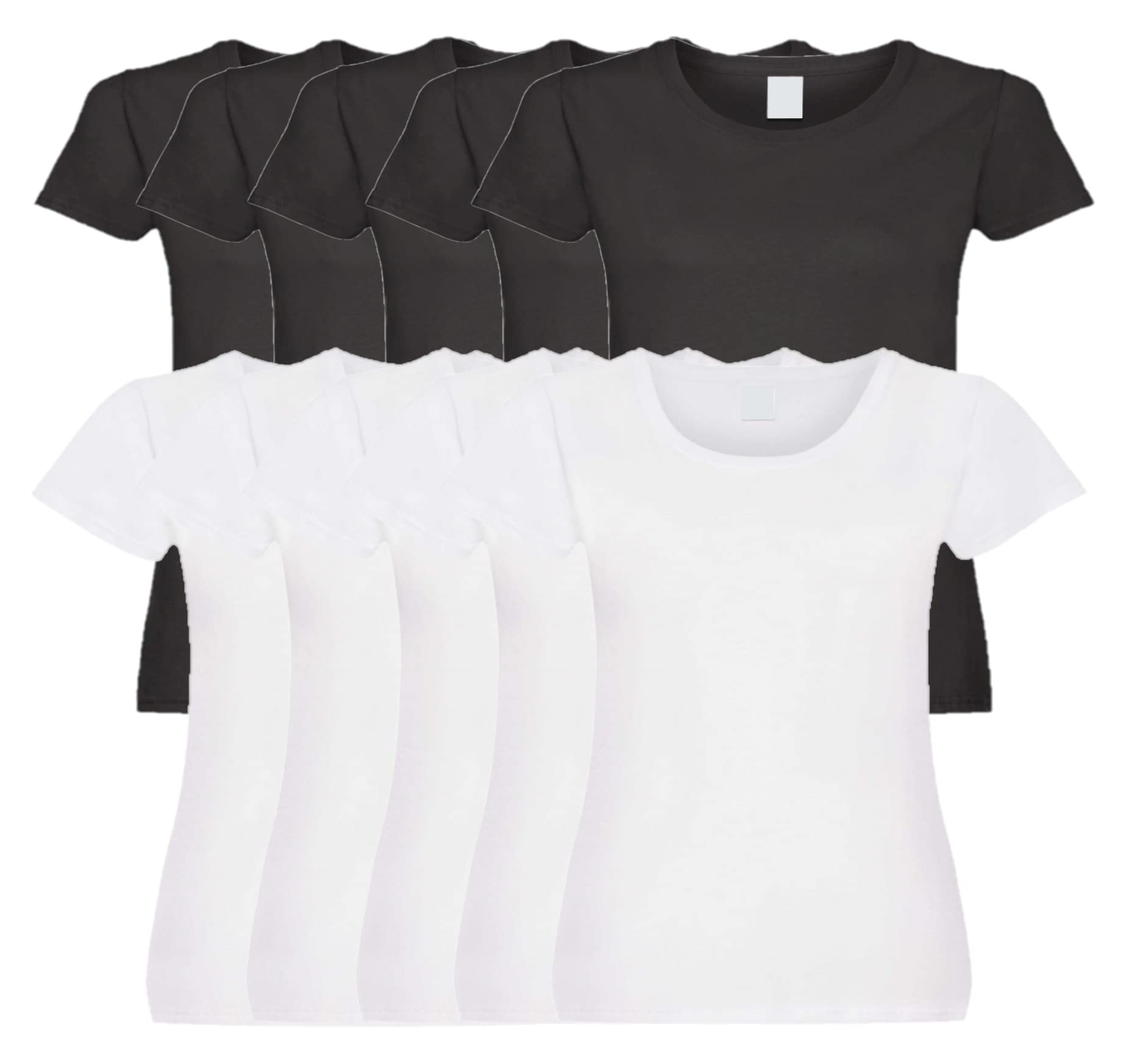 COOZO Ladies Original Pack of 10 Short Sleeve T-Shirts - Black/White - 2XL