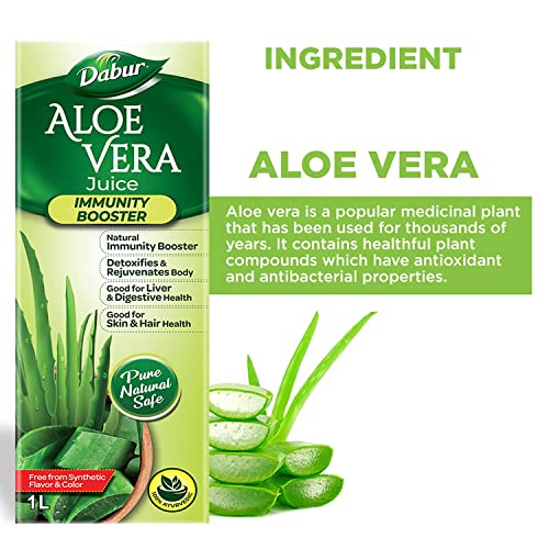 Image of Dabur Aloe Vera Juice - 1L | Ayurvedic Health Juice For Good Skin & Hair Health | Detoxifies & Rejuvenates Skin & Body | Good For Liver & Digestive Health | Immunity Booster