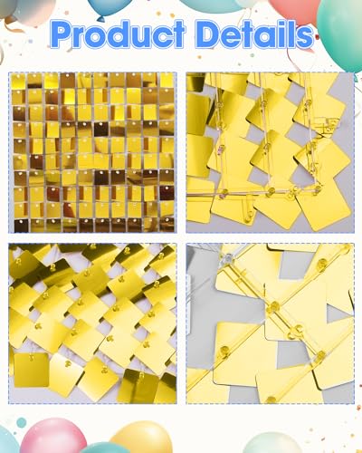Image of Gold Shimmer Wall Backdrop 36 Panels Cover 6 x 6 Ft, Photo Backdrops for Wedding,Anniversary,Birthday,Party Decoration
