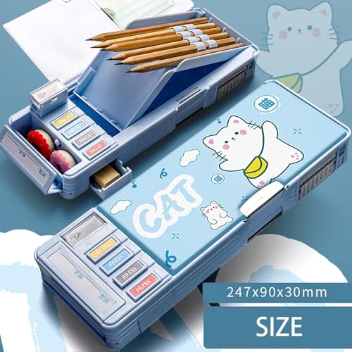 Image of Compass Box Multifunctional Cute School Pencil Box for Girls, Cat Compas for Boys, Magnetic Pencil Box, Aesthetic Stationary Items for Kids, Best Gifts (Cat Compass)