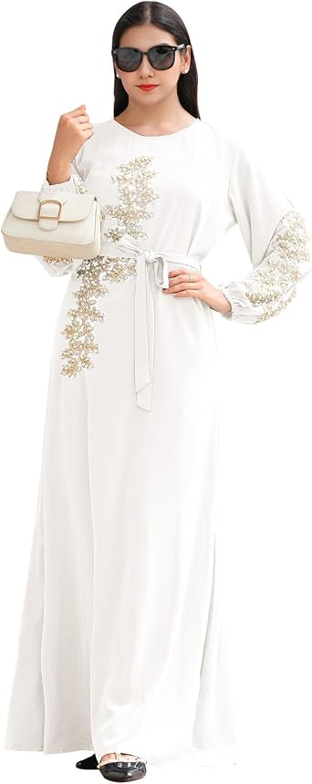 Abaya Dress for Women Floral Embroidery Muslim Robe Eid Ramadan Prayer Islamic Clothes Dubai Attire Turkish Jalabiya