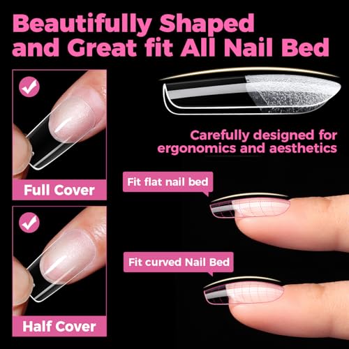 Image of UNA GELLA Medium Square Gel Nail Tips, 15 Sizes Pre Etched Soft Gel Nail Tips Square 300pcs Fake Nails Full Cover For Press On False Nail Extension Home DIY Salon for Women