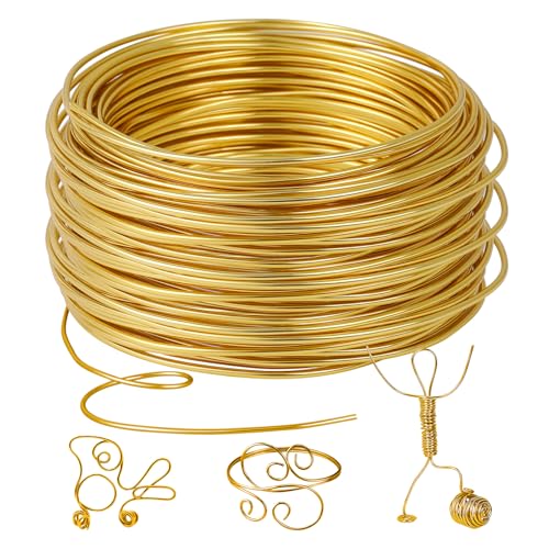 Romon Fil d'artisanat en Aluminium 2mm X 30 M, Flexible Fil Aluminium Argent, Fil d'aluminium Pour L'Artisanat Et La Fabrication De Bijoux (Doré)