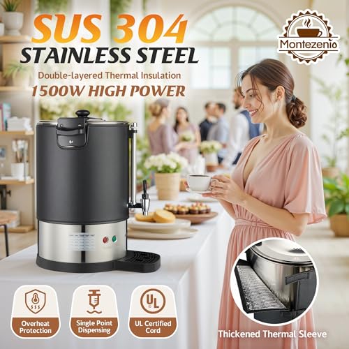 100 Cup Commercial Coffee Urn with Temp Control, 1500W Extra Large Coffee Maker Double Insulated 304 Stainless Steel Coffee Dispenser Hot Water Urn with for Home Party Office Catering, 15L/4 Gallon