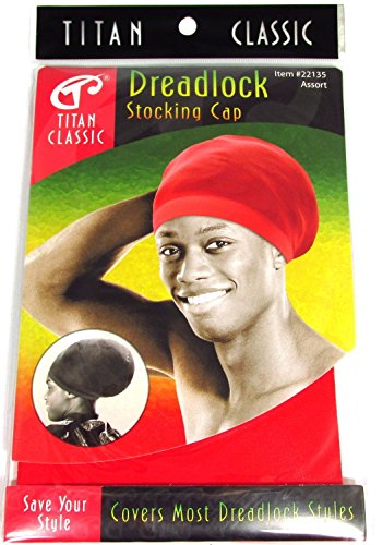 Titan Classic Dreadlock Stocking Cap Red 2 pieces, Kufi cap, rasta, afro, thick and thin. Spandex, bandana, turban, bonnet, one size fits all, men and women, boys and girls, adults and kids, jumbo, long, for all hair styles and types, skull cap, beanie,…