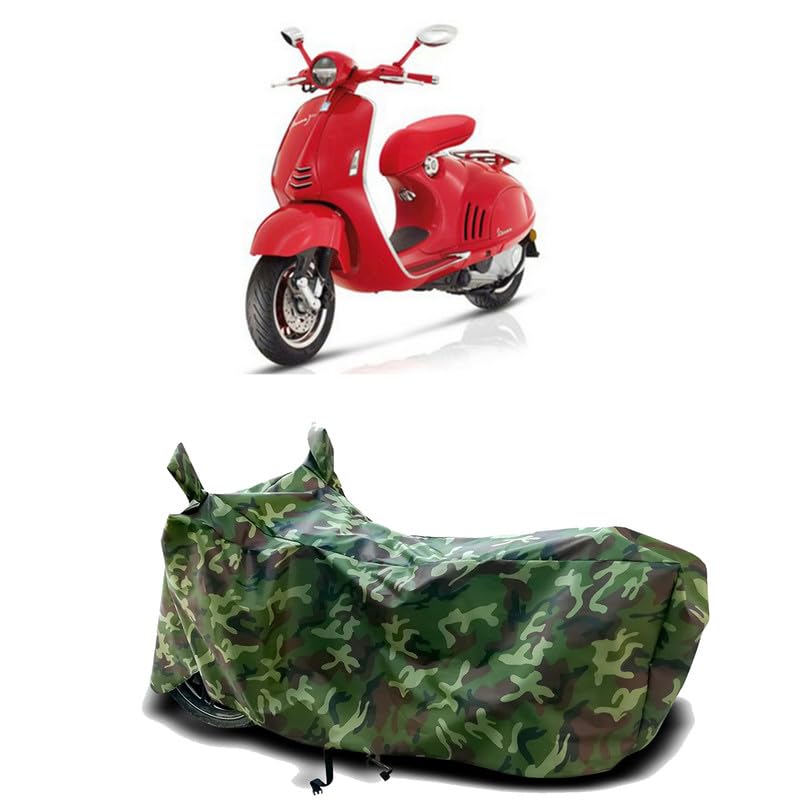 Image of DUFFEL-100% Heat Protection Two Wheeler Bike /Scooty Body Cover for Vespa RED 125 BS6 Water Resistance /UV-Rays /Birds Dropping /Scratchproof /Dust Proof /Waterproof[Green Jungle Print]