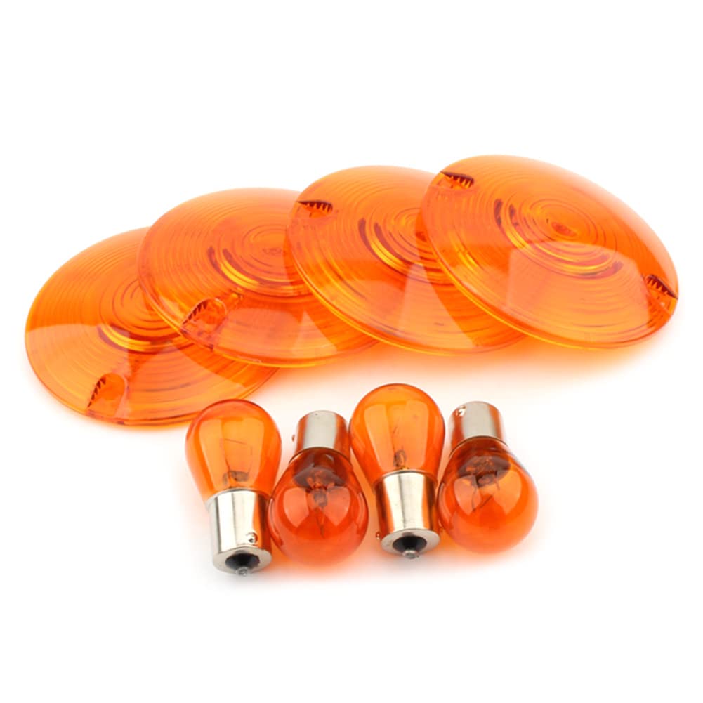 Bacar Motor 4 Pcs Turn Signal Light Indicator Lens with Light Bulbs for Harley Electra Glide FLHT 1986-2013, for Road King FLHR 1998-2013, Road Glide FLTR 1998-2003, Amber