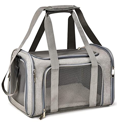 Image of PETANGEL Cat and Small Dog Carrier Bag, 50cm Large Cat Carrier Soft Sided Carrier, Folding Dog Carrier (Grey, L+: 50cm x 34cm x 34cm)