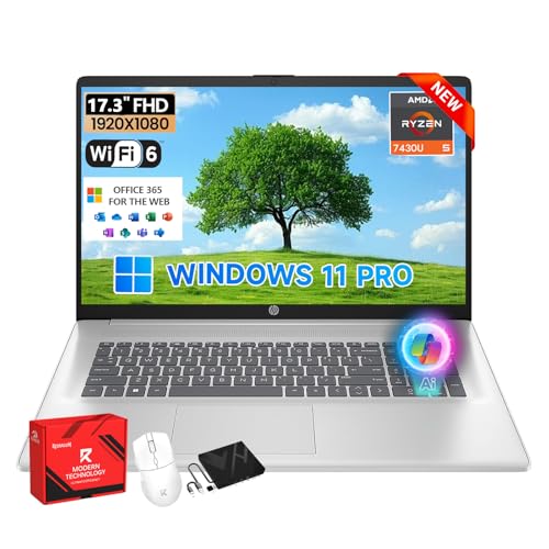 HP 17 inch FHD Student Business Laptop, 64GB RAM 2TB SSD, AMD Ryzen 5 7430U, Windows 11 Pro, 17.3' FHD IPS, Copilot AI, Numeric Keyboard, Type-c, w/Accessories