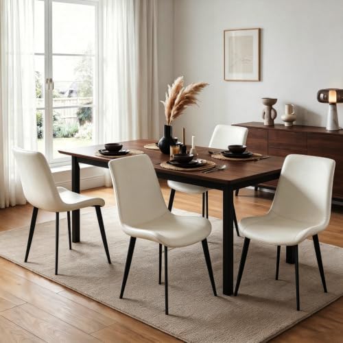 Image of Modern Dining Chairs Set of 8, PU Leather Dining Room Chairs, Upholstered Kitchen Chairs with Ergonomic Backrest & Sturdy Metal Legs, Perfect for Dining Room, Living Room, White