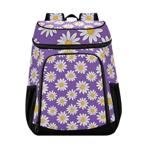Daisies Purple Daisy Flower Cooler Backpack Cooler Insulated Leak Proof Lunch Backpack 36 Cans Waterproof Soft for Men Women Picnic Hiking Camping Beach