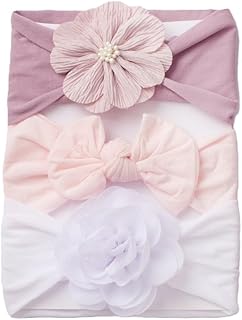 SYGA 3 Pcs Baby Headband Set, Soft Stretchable Nylon Bow and Flower Hairbands, Comfortable and Stylish Headscarf for Newborn, Infant, and Toddler (0-3 Years) (Type-A, Free Size)-picture-18