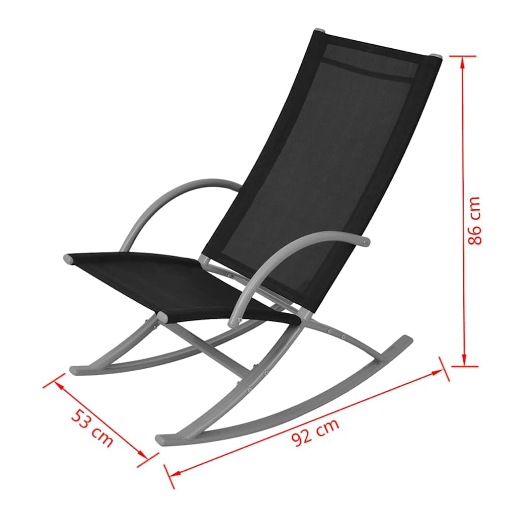 Lot de 2 chaises à bascule de jardin en acier et textilène noir