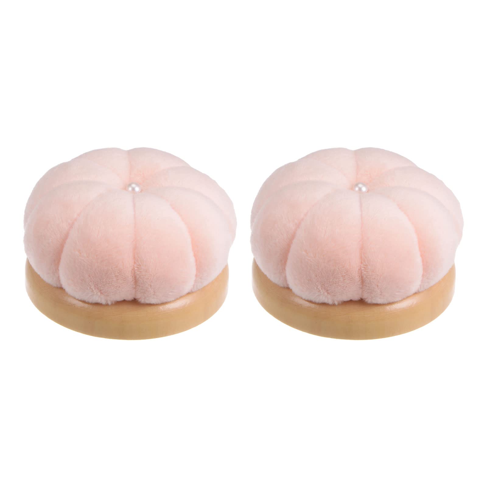 HARFINGTON 2pcs Wooden Base Needle Pincushions Japanese Style Pin Cushions Round Pin Cushion Needle Holder for Sewing Quilting Needlework DIY Crafts, Light Pink