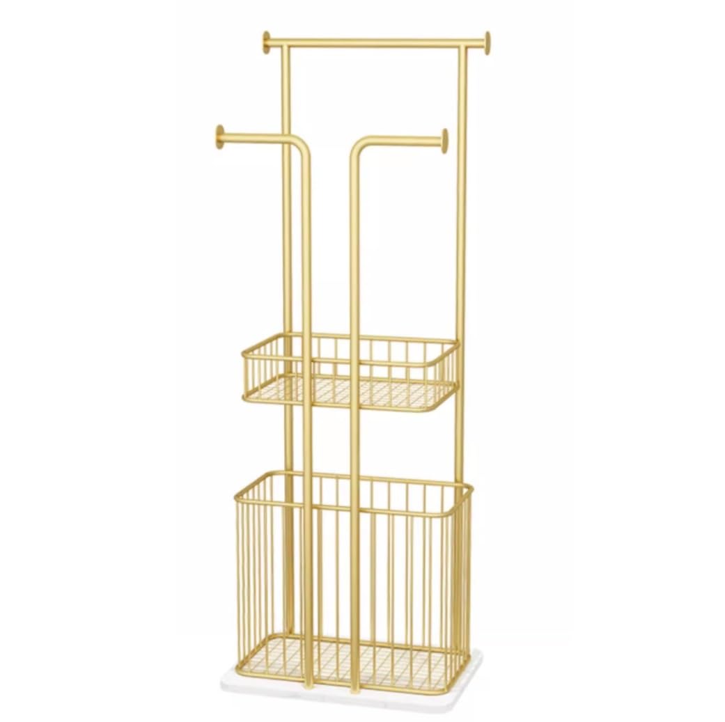 WNJJ Free Standing Towel Rack with Laundry Hamper Basket Metal Towel Stand on Marble Base (Gold)