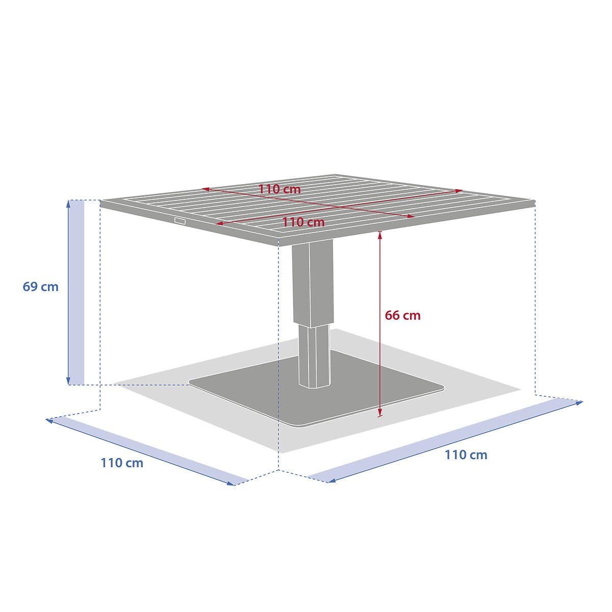 Hespéride - Table de Jardin relevable carrée salimia Graphite 110 x 110 x 69cm en Aluminium