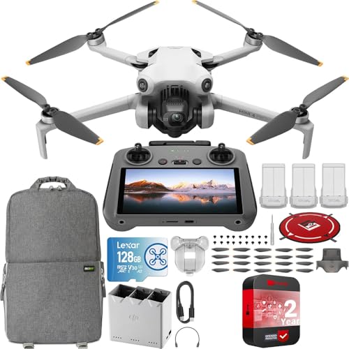 DJI Mini 4 Pro Folding Drone with RC 2 Remote (With Screen) Fly More Combo, 4K HDR Video Camera for Adults, Under 249g, Omnidirectional Sensing, 3 Batteries Bundle with Deco Gear Accessories