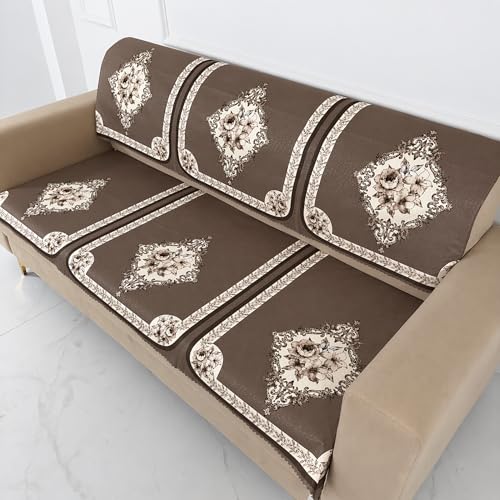 Image of Homerz Premium Waterproof Jasmine Joe Sofa Seat Cover - Floral Printed Sofa Protector | Non-Slip, Washable & Durable Sofa Protector (Coffee, 7 (3+2+2) Seater with Back)