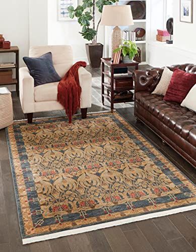 Image of Unique Loom Edinburgh Collection Area Rug - Canmore (10' x 14' 1 inch Rectangle, Navy Blue / Tan)