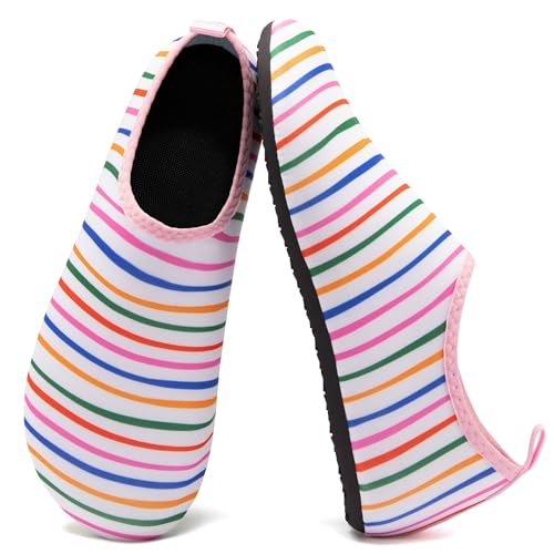 Men Women Water Shoes Quick-Dry Aqua Socks Barefoot Slip-on Summer Slippers for Beach Swim Sport Surf Yoga Exercise Pink Line