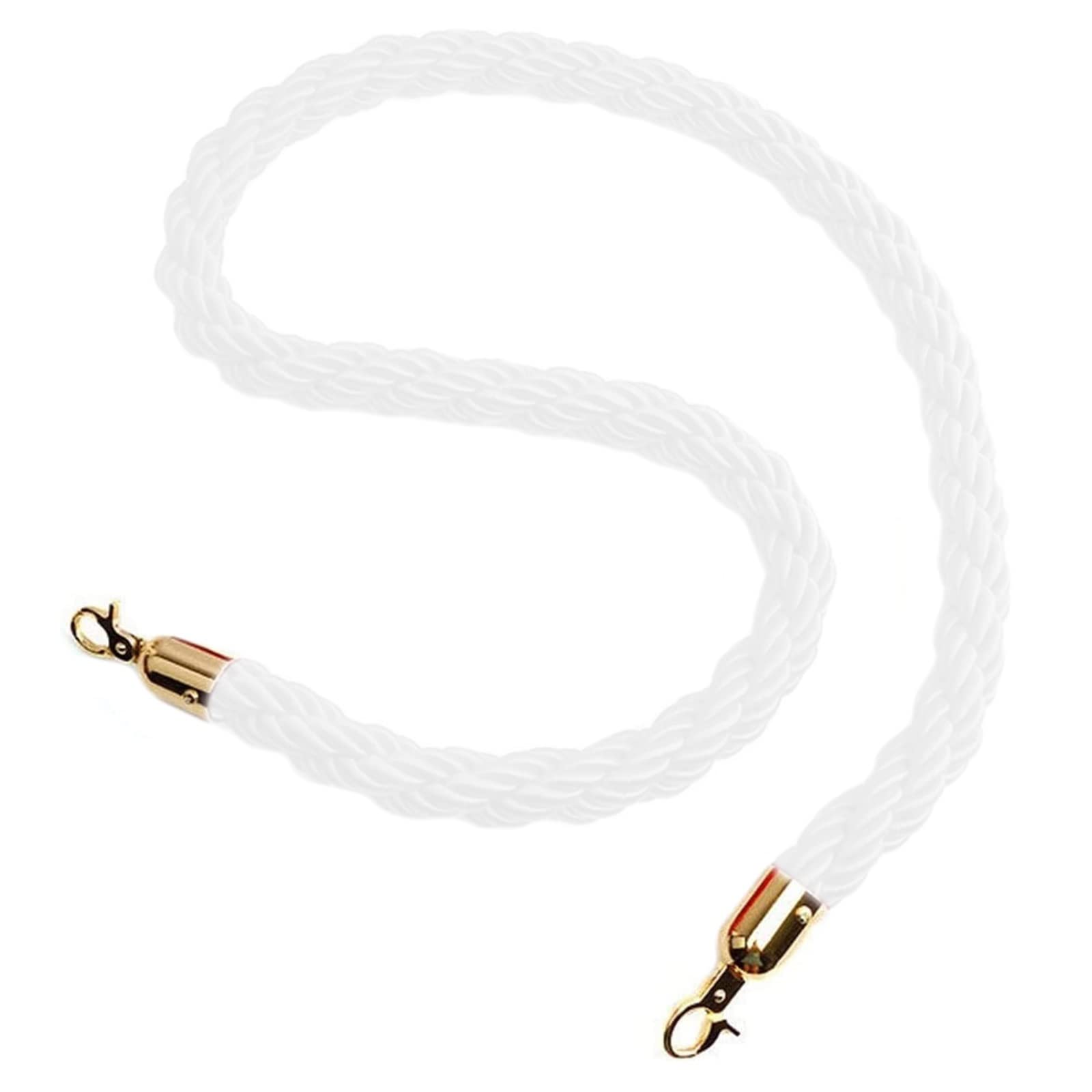Hemp Twisted Stanchion Rope with Gold Hooks - Nylon Crowd Control Queue Barrier for Events, Theaters, and Hotels,1pcs(White,2.2m/7.2ft/86.6inch)