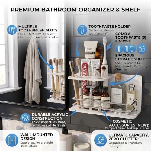Image of self Adhesive Wall Mounted Acrylic Toothpaste Holder,Toothbrush Stand,Toothpaste Tubler for Bathroom Organizer Rack for Home(Black Acrylic) (Half S.S White)