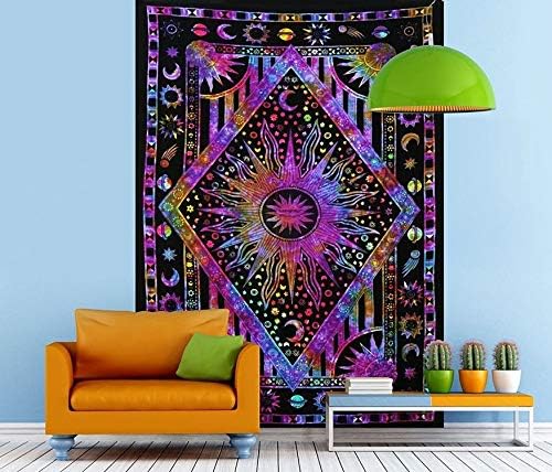 Tapete psicodélico celestial con diseño de planetas, sol y luna bohemio, hippie, decoración para colgar en la pared de la habitación