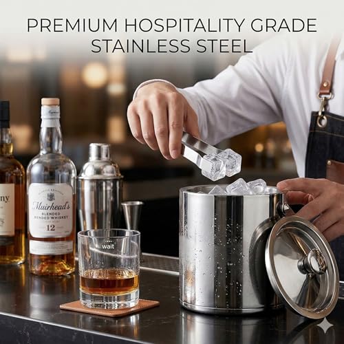 Image of finality Premium Stainless Steel Ice Bucket with Tongs and Jigger - 1 Litre Double Walled Insulated Ice Box for Bar, Home & Parties (Silver Polish IB + Tong)