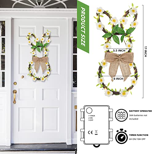 Eambrite Easter Bunny Wreath With Linen Bow 25Lt Spring Wreath For Front Door Wall Window With Lights Home Decor Battery Operated And Timer (17.5”) #TOP1