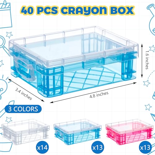 Image of Suzile 40 Pcs Plastic Crayon Boxes Holds 24 Crayon with Snap Lid Storage Container Clear Stackable Case for School Office Classroom Supplies Pen Pencil Craft(Clear, Red, Blue)