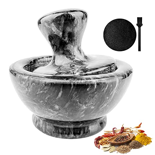 Mortero de MáRmol Natural, Mortero y Majadero en Forma de Seta Macizo con 13cm, Machacador Manual de Cocina para Moler Ajo, Especias, Hierbas y Pastillas, Mortar and Pestle Set, Negro