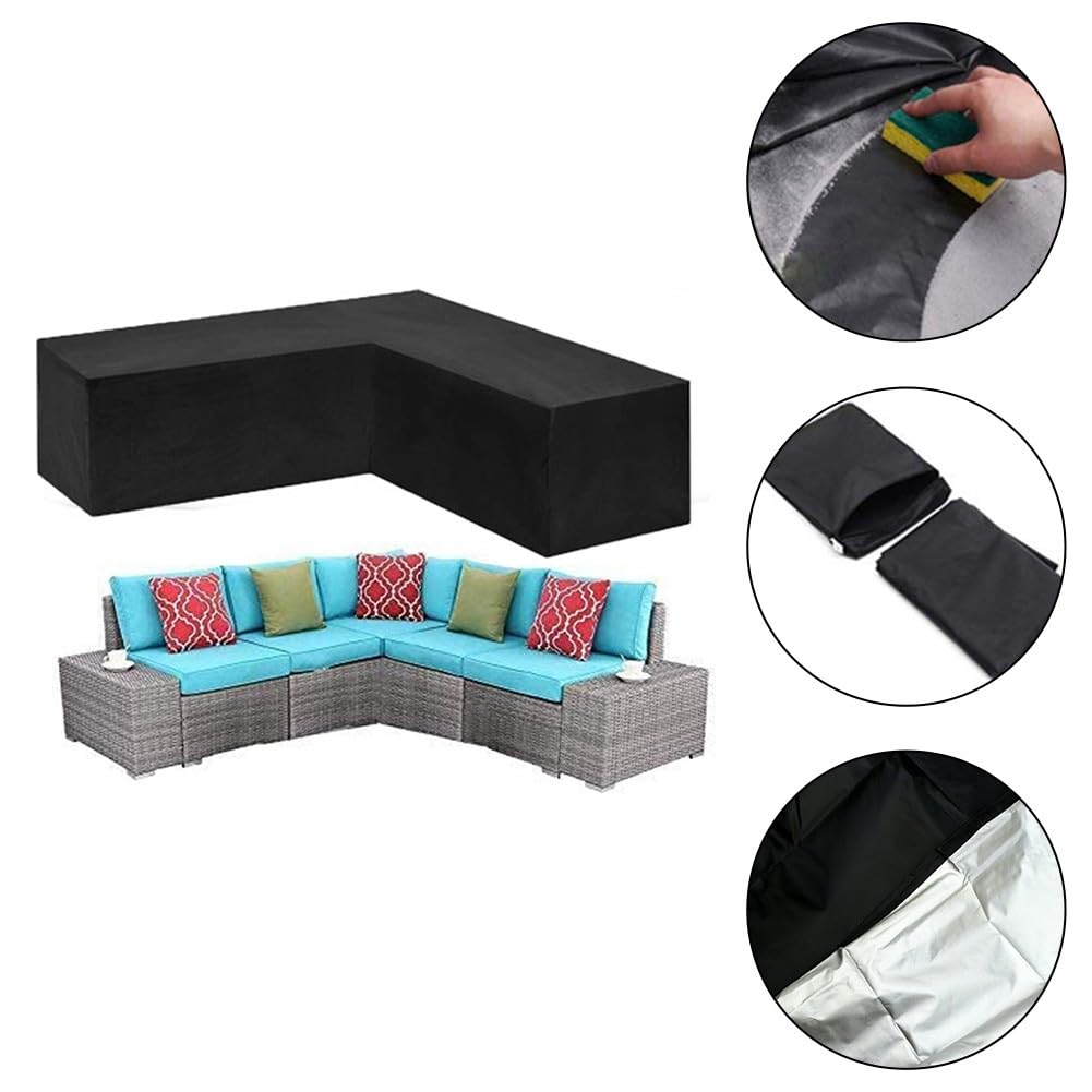 Funda Oxford 210D impermeable para muebles de jardín para sofá esquinero en forma de V con protección UV y revestimiento plateado