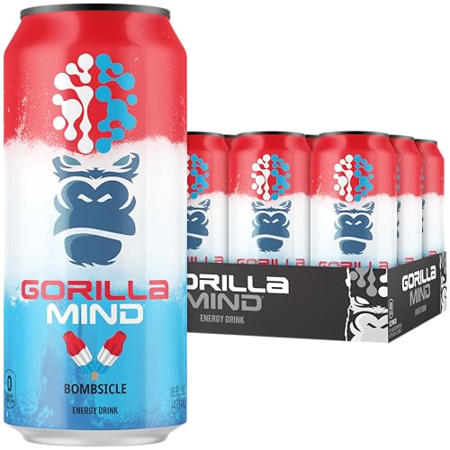 Gorilla Mind Energy Drink | Unmatched Energy · Amplified Focus | N-Acetyl-L-Tyrosine, Alpha-GPC, 200mg Caffeine, Uridine, Saffron | 0 Sugar Or Artificial Colors | 16oz, 12-Pack (Bombsicle)