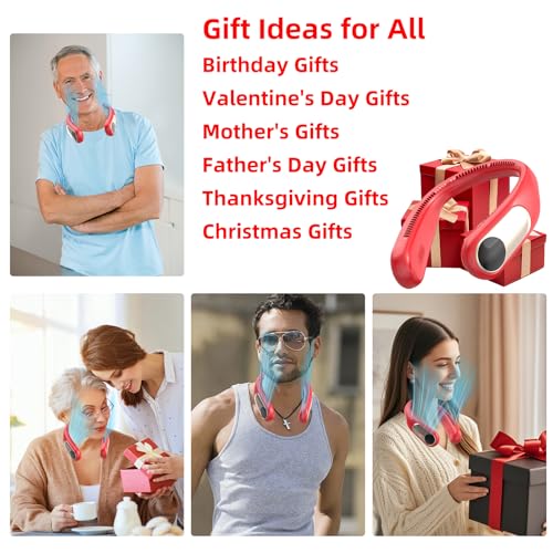 Image of Portable Neck Fan, Personal Wearable Bladeless Fan for Outdoor Indoor, LED Display, 360 Cooling, 4-Speeds, 6000mAh USB Rechargeable, Birthday Gifts for Men Women Dad Mom (Red)