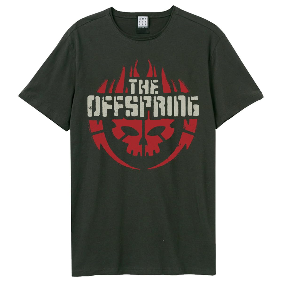 Amplified THE Offspring - Skull Logo | Kurzarm Band T-Shirt im Retro Look | Farbe: Dunkelgrau, Unisex