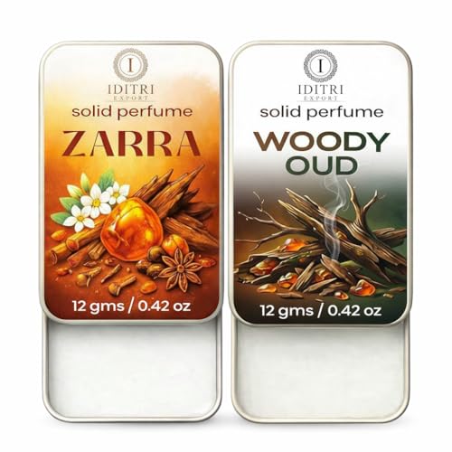 Image of IDITRI EXPORT Solid Perfume |zarra&Woody oud Alcohol Free Wax Perfume Balm, Long Lasting | Pocket Tin 12g, Pack Of 2| Non Greasy Smooth Glide, Travel Friendly Men And Women
