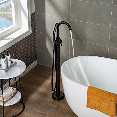 WOODBRIDGE WOODBRIDGEE Contemporary Single Handle Floor Mount Freestanding Tub Filler Faucet with Hand Shower in (Matte Black) Finish,F0006MBSQ by WOODBRIDGE - Image 6