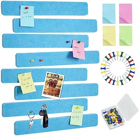 Vuzvuv 8 Pcs Colour Felt Pin Board Bar Strips 35 Pushpins, Self-Adhesive Lightweight Bulletin Board Bar Strips No Damage Wall, Paste Notes, Photos, Schedules, AnnOzments.