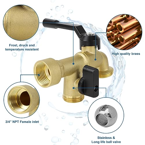 Double Outdoor Faucet, Outside Tap Garden Water Faucet Wall Mounted 3/4 inch NPT Female Inlet & Two Outlets, Frost-proof Brass Outside Spigot for Home Balcony Hose Connector (Copper 3/4" Female Inlet) - Image 5