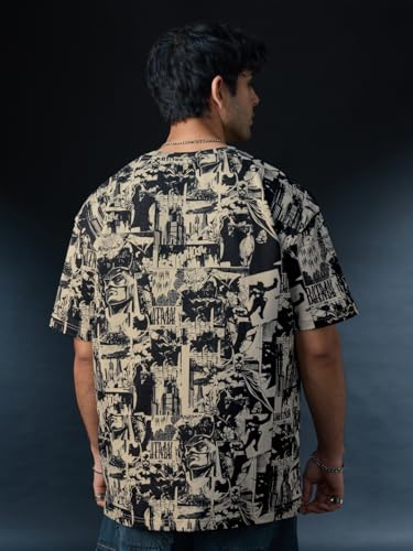 Image of The Souled Store Batman: Gotham City Men and Boys Half Sleeves Round Neck Graphic Printed Cotton Lightweight All-Season Oversized T-Shirt