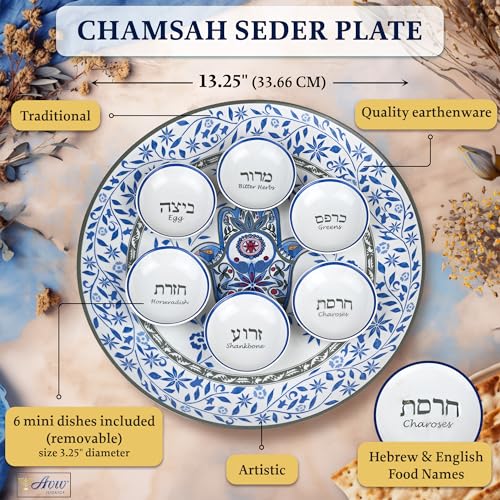 Aviv Judaica SP175 Artistic Floral Hamsa Passover Seder Plate 13.5 Inch Ceramic Sader Dish thumb #1